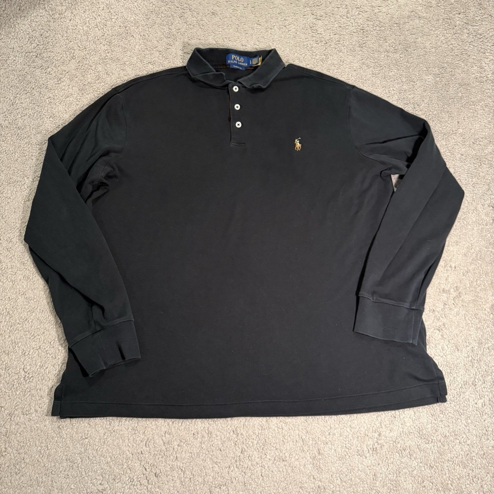 Polo Ralph Lauren Classic Fit L Black Polo Shirt Long Sleeve Flesh Pony Preppy